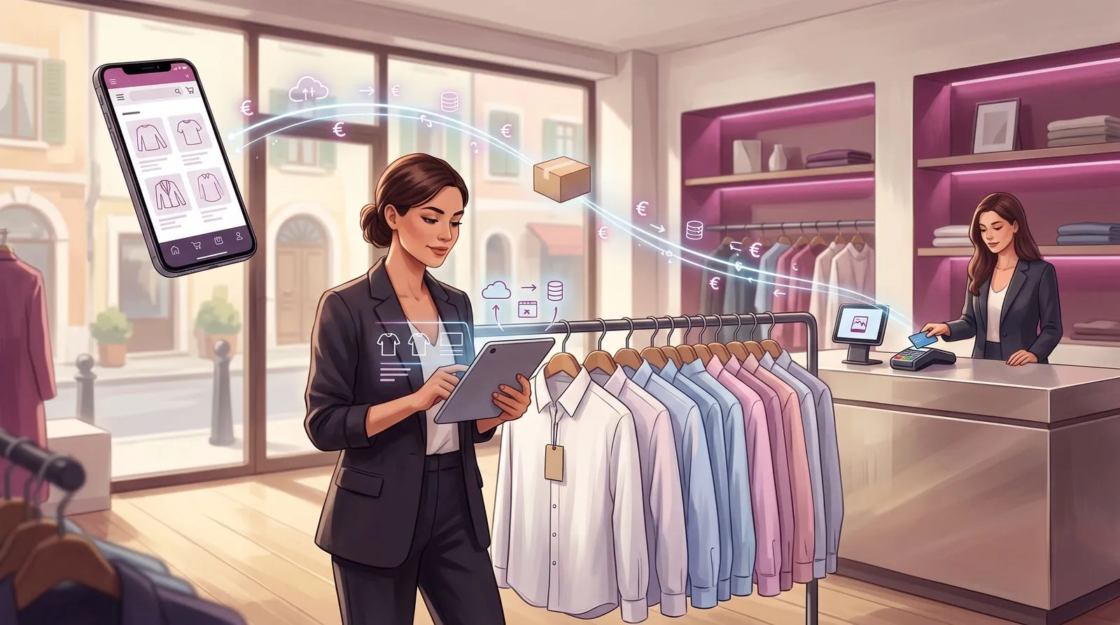 Abbigliamento moderna collegata a ShoppiX2: cassa, POS, smartphone e statistiche